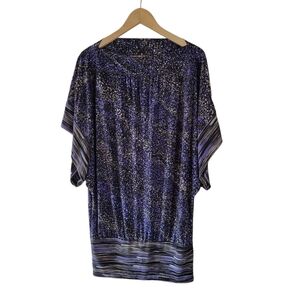 BCBG Maxazria Beach Chambray Blue Purple Polkadot Jersey Casual Dress M Resort